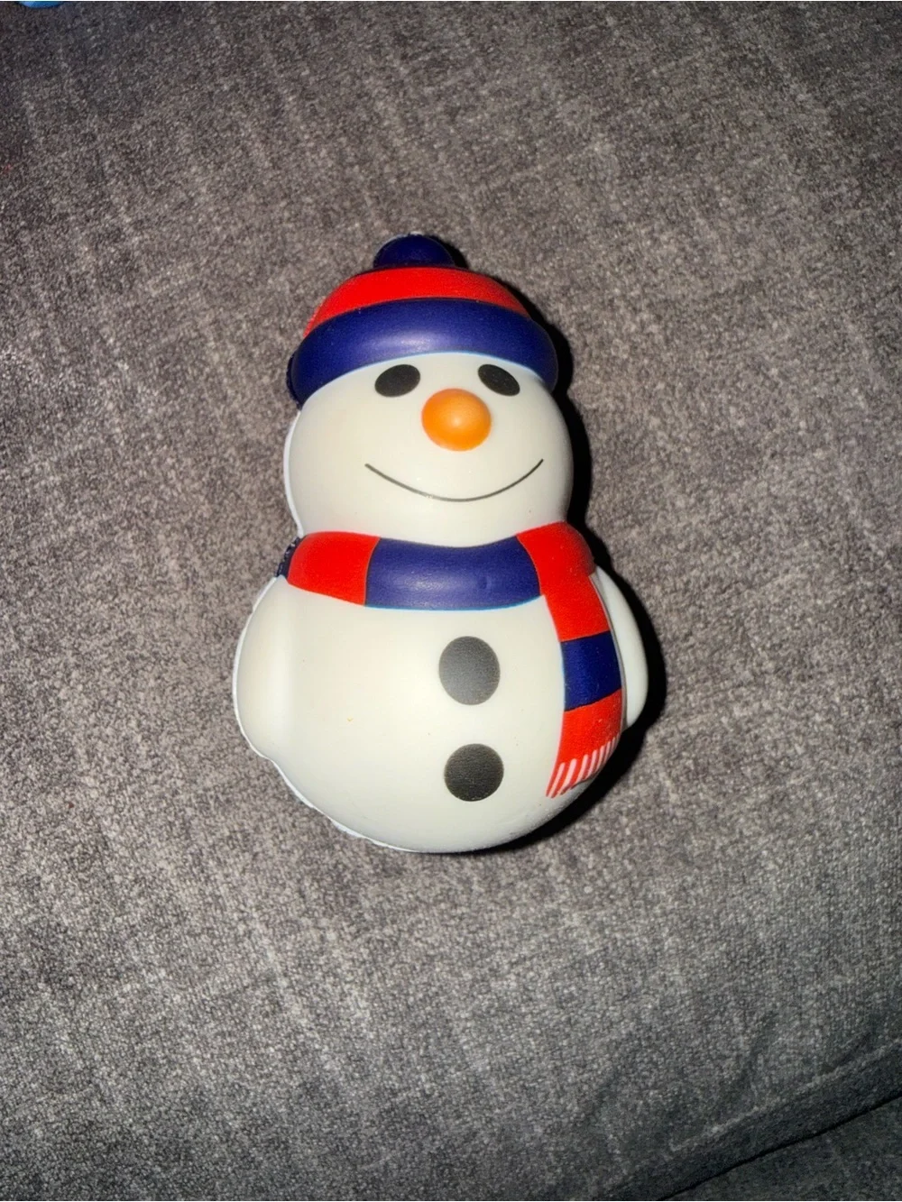 Festive Snowman Squeeze Toy - White with Red & Blue Hat and Scarf